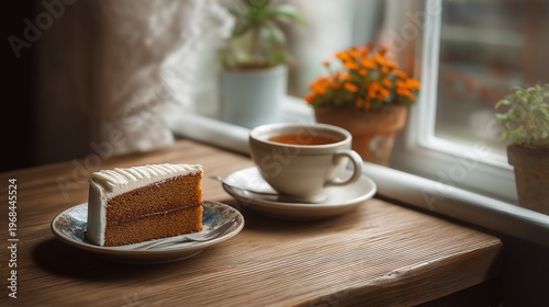 ケーキと淹れたてのコーヒーで過ごす優雅なティータイムのイメージ