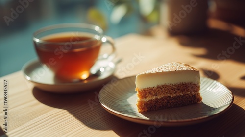 落ち着いた喫茶店のインテリアと美味しそうなケーキセットのイラスト背景