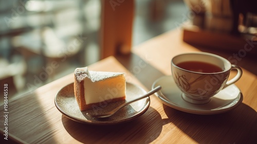 エレガントなカフェで楽しむ濃厚なチョコレートケーキとホットコーヒーの背景素材