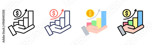 Income Growth icon set multiple style collection