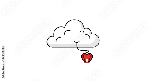 Hot air balloon under cloud.