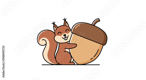 Cute Squirrel Holding Acorn.