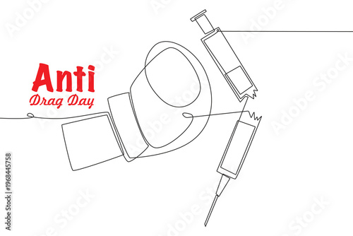 Anti drug day concept one-line drawing