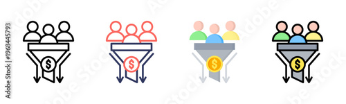 Sales Funnel icon set multiple style collection