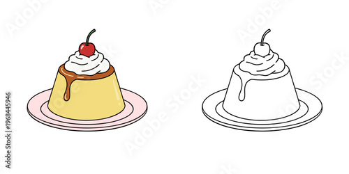 チェリーの乗ったプリンのアイコンイラスト