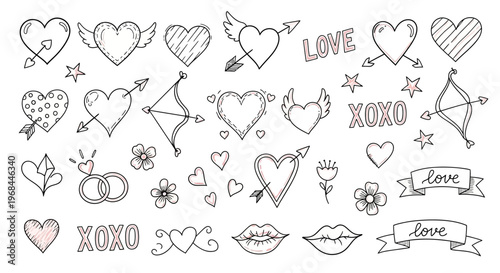 Love symbols and heart icons.