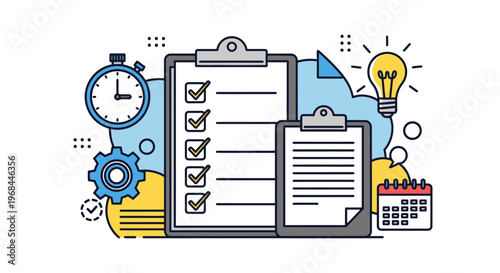 Conceptual illustration of productivity and time management with checklist and calendar.