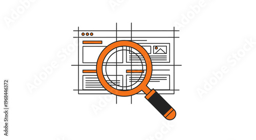 Magnifying glass on blueprint.