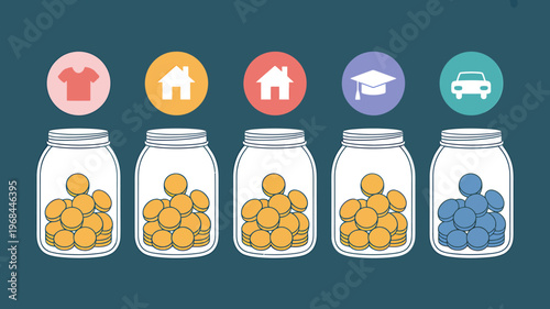 Saving money in jars for various goals and expenses  financial planning