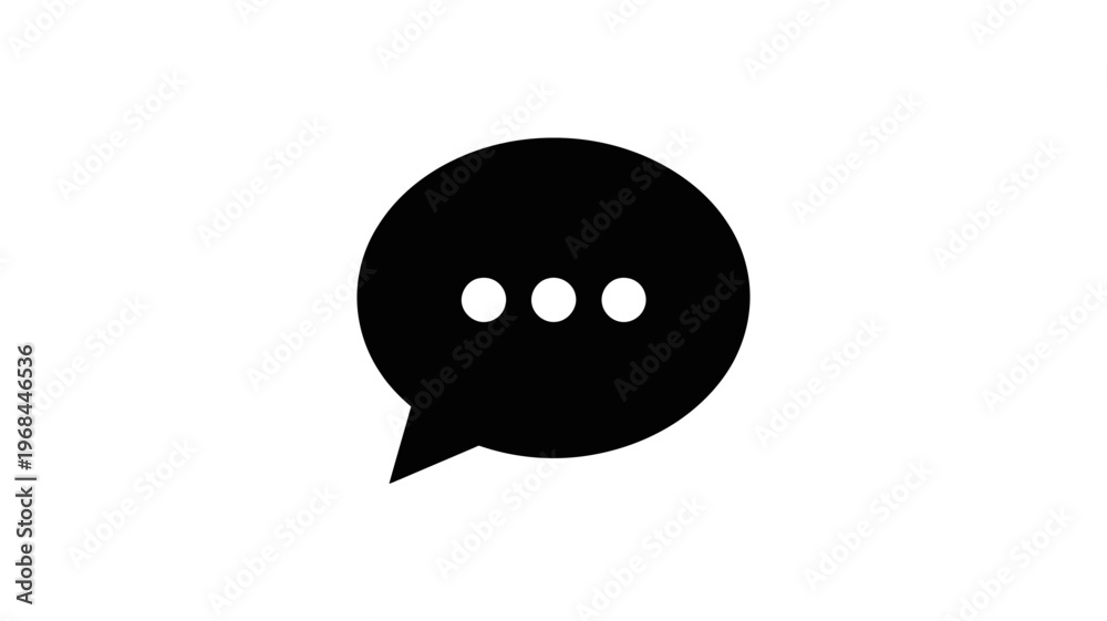 Fototapeta premium Black speech bubble icon with three white dots on white background