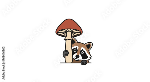 Raccoon hiding under mushroom.