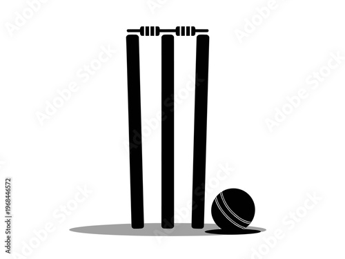 Cricket stumps and ball on white background for sports illustration