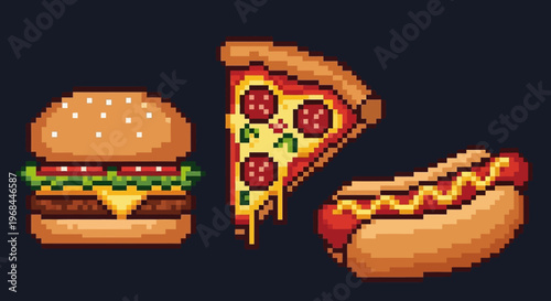 Pixel Art Fast Food Icons.
