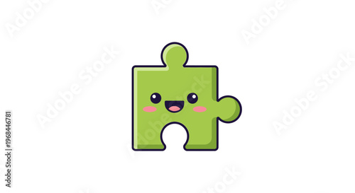 Smiling Green Puzzle Piece Character.