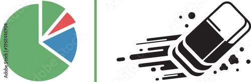 A minimalist vector graphic featuring a colorful multi-segmented pie chart on the left and a shopping bag icon with a cart symbol on the right, perfect for business or e-commerce dashboard design.