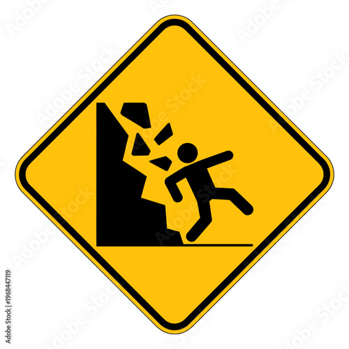 Warning sign showing person falling from unstable slope area