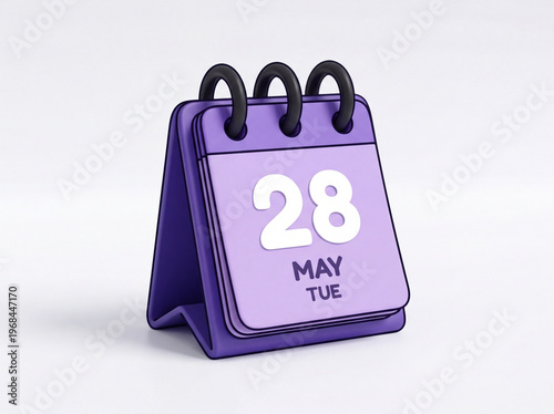 Desktop purple calendar showing date May 28 Tuesday  office desk organizer transparent background