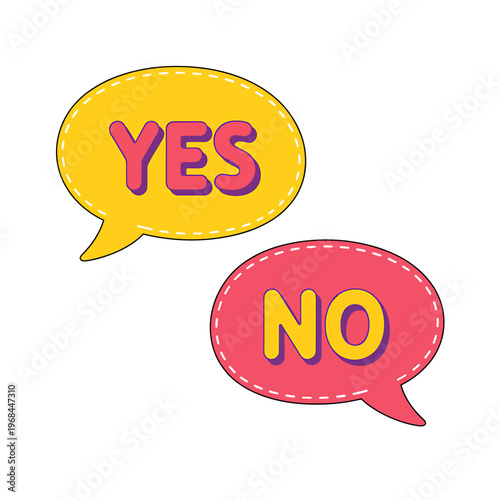 Colorful speech bubbles showing yes and no answers design