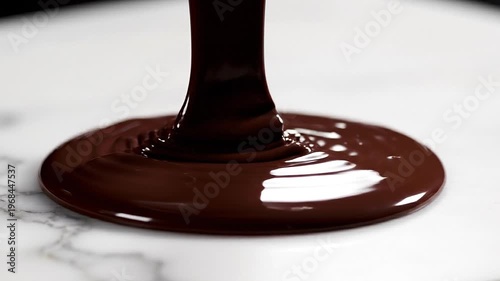 Delicious dark melted chocolate and sweet caramel syrup dripping into a white glass create a tasty liquid splash isolated on a light background