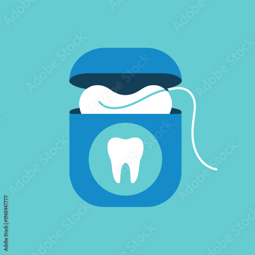 Dental floss container with tooth symbol illustration for health care design