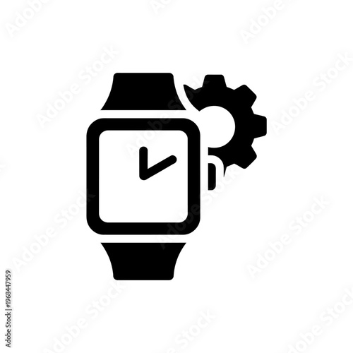 Smartwatch with gear icon indicating settings or maintenance functionality