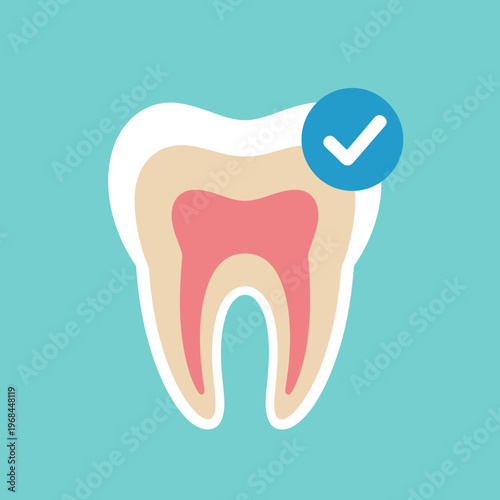 Healthy tooth illustration with checkmark symbol indicating approval or success