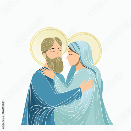 Holy Couple Embracing with Halos - A Tender Christian Illustration