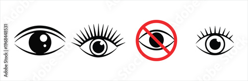 Four eye icons, one with a red forbidden sign, depicting visibility and restricted access concepts.