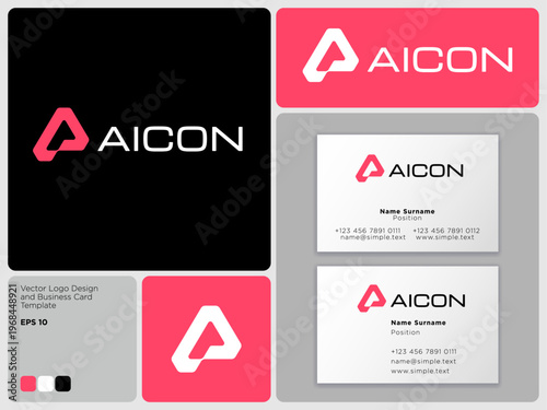 Letter A. Monogram consists of geometry elements. A icon with Identity and business card.