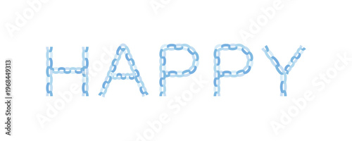 輪つなぎのHAPPY（水色）ペーパーチェーン風文字 ベクター ベビー・誕生日・お祝い装飾に / Paper chain HAPPY blue vector baby celebration decoration