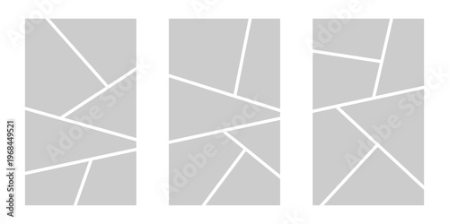 Image collage layout template. Grey mosaic mood board grid collection. Picture frame set. Photo album idea for banner, poster, comic page, flyer, brochure, booklet, memory wall design. Vector pack