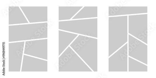 Image collage layout template. Grey mosaic mood board grid collection. Picture frame set. Photo album idea for banner, poster, comic page, flyer, brochure, booklet, memory wall design. Vector pack