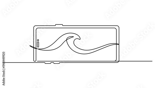 Continuous one line drawing Minimalist wave design mobile element, single line art wave, decorative border wave, simple vector graphics