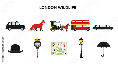 Fotografia Modern Flat Illustration of  London city wildlife and transportation icons