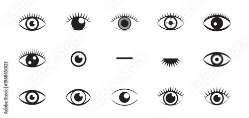 Set of eye icons, collection of open and closed eyes, simple black vector illustrations of vision symbols.