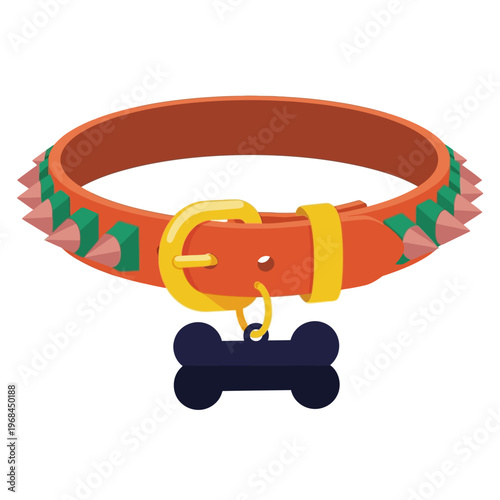 Collar with Spikes and Pet Tag Illustration