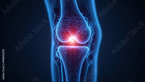 Transparent Knee Joint with Red Flare Illustration of Pain and Inflammation