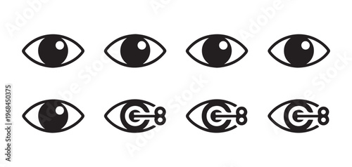 Set of eye and key icons, concept of privacy and security, vector illustrations of access and vision.
