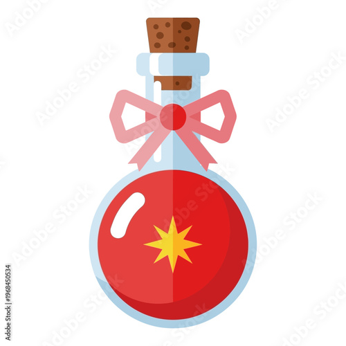 Potion Bottle with Cork and a Ribbon Filled with Red Liquid