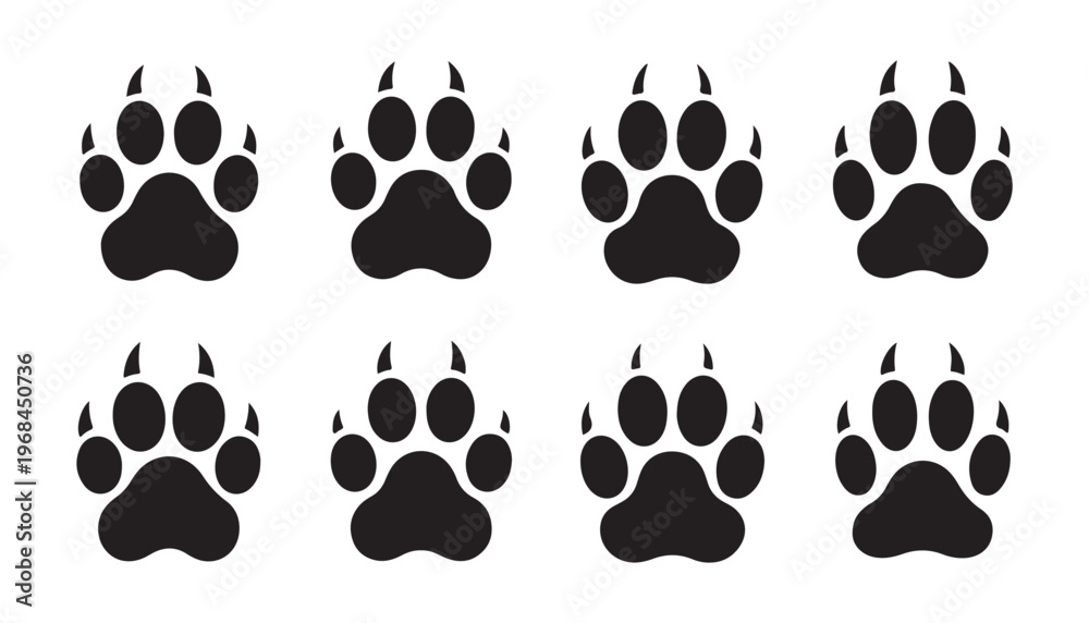 Fototapeta premium Paw prints with claws vector collection representing wild animals or fierce domestic pets.