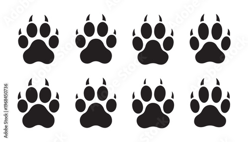 Paw prints with claws vector collection representing wild animals or fierce domestic pets.