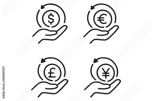Cashback thin line icons set. Refund, return money icon. Editable stroke. Vector