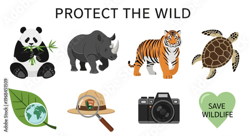 modern flat vector illustration Protecting Endangered Species and Wildlife.