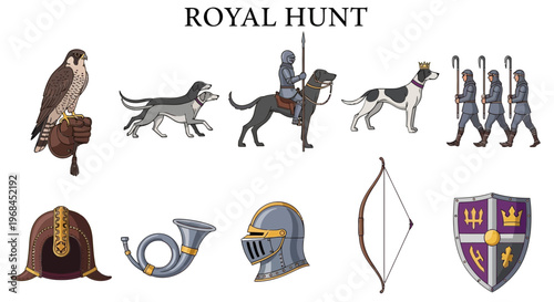Royal medieval hunting scene elements.