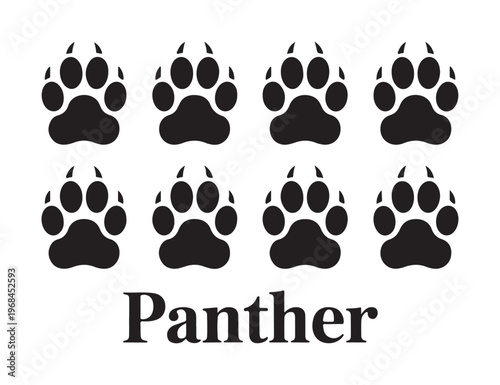 Panther paw prints vector collection with fierce claws and bold typography for wild animal themes.