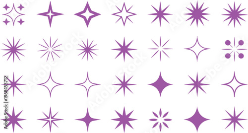 Collection of various geometric star shapes in purple and white color