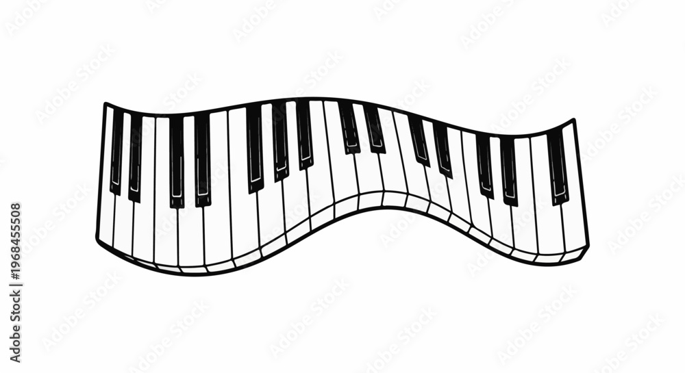 Fototapeta premium A wavy black and white illustration of a piano keyboard on a white background
