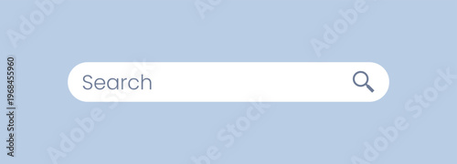 Simple search bar with magnifying glass icon. Clean design, minimalist aesthetic. Ideal for websites or apps needing search functionality. Neutral background, modern look. No people, no animals