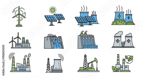 Diverse Energy Sources - Wind, Solar, Nuclear, and Fossil Fuels.