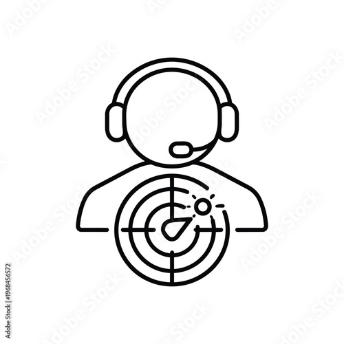Air traffic controller profession icon air traffic controller with radar screen black and white vector illustration